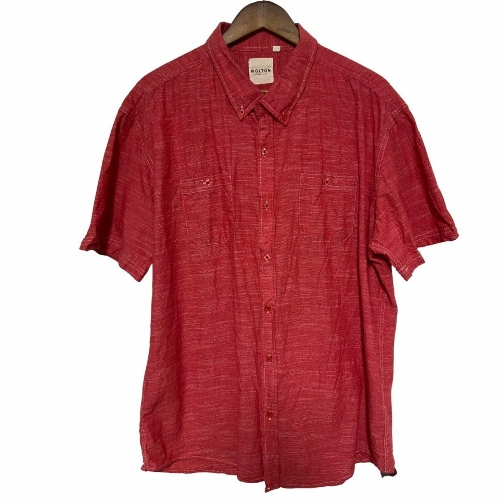 Holton Canvas Cloth Button Down Shirt Men's XXL Red Short Sleeve Casual